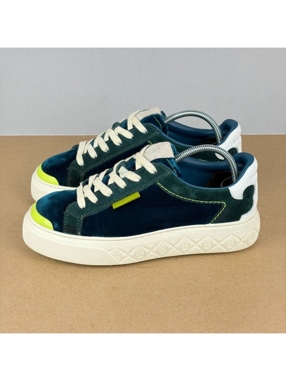 Tory Burch Velvet Ladybug Sneakers Womens 7.5 Dark Teal Low Top Lace Up Shoes